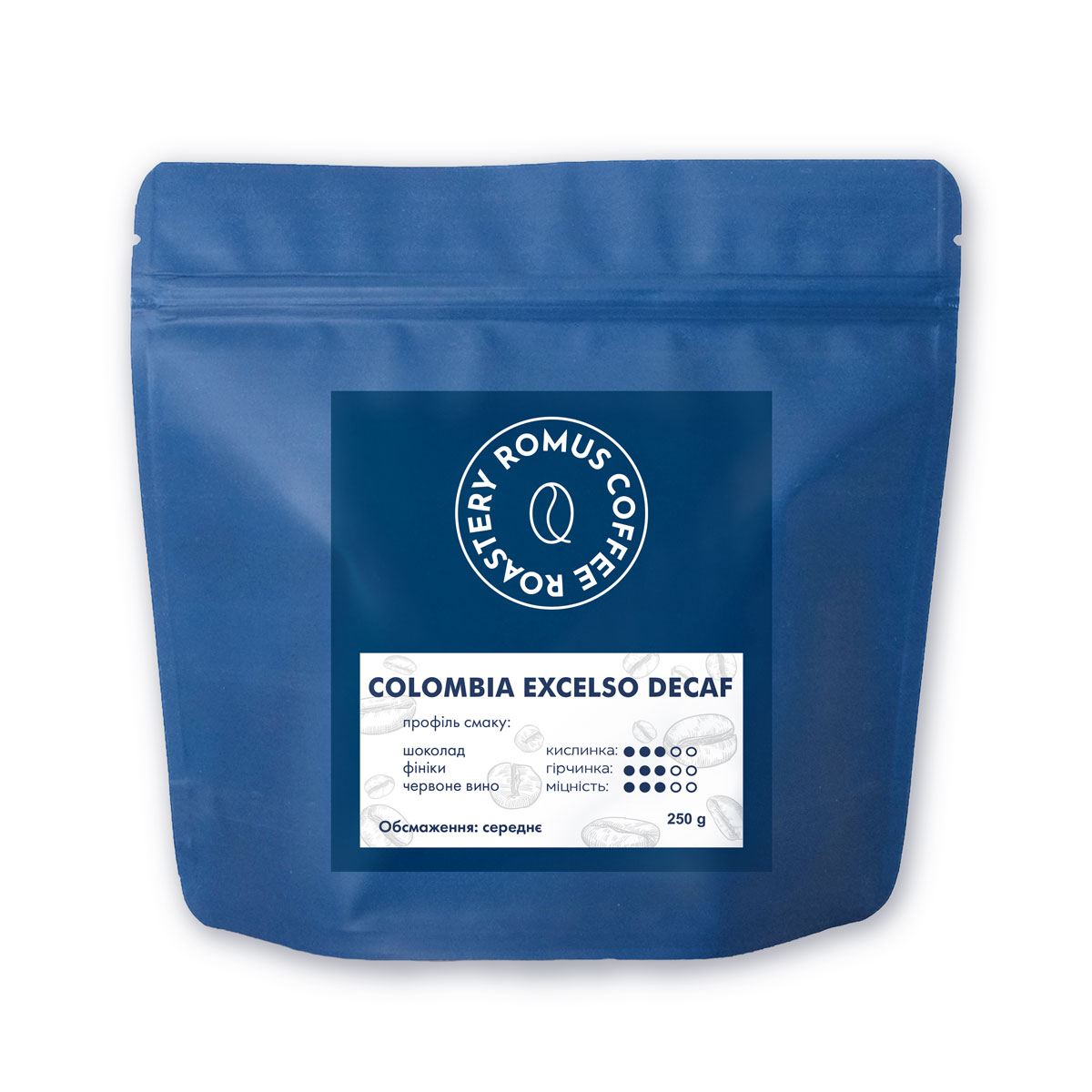 Кава без кофеїну в зернах Romus Coffee Roastery Colombia Exselso Decaf 250 г